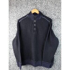 Tommy Bahama Pullover Sweater 1/4‎ Snap Button Mens Medium Navy Blue Mock Neck
